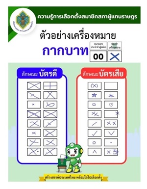 ประชาสัมพันธ์องค์การบริหารส่วนตำบลมาย เรื่องตัวอย่างเครื่องหมายกากบาท ลักษณะ #บัตรดี ลักษณะ #บัตรเสีย